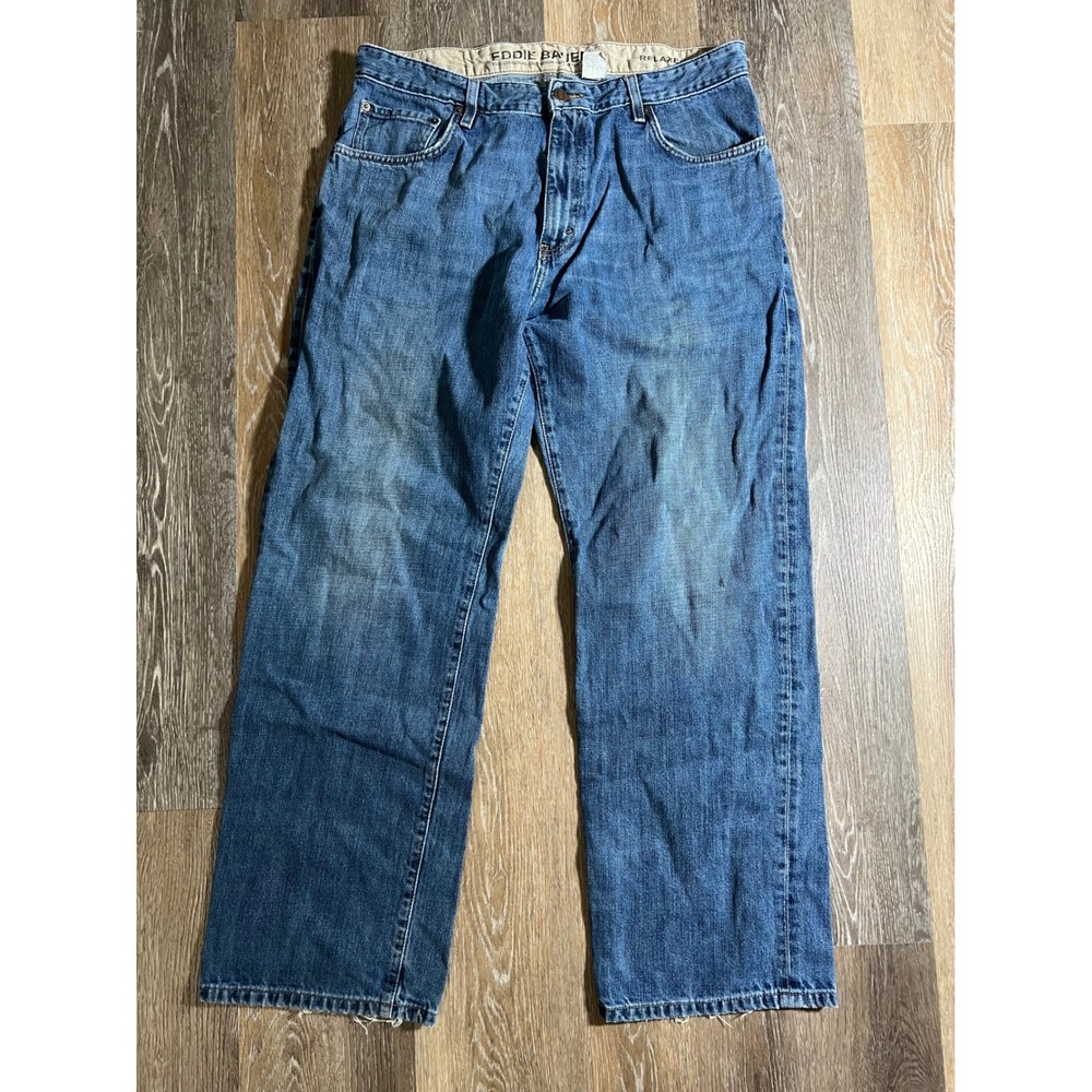 Eddie‎ Bauer Mens Relaxed Fit Jeans Medium Wash Blue Denim 35x32 100% Cotton